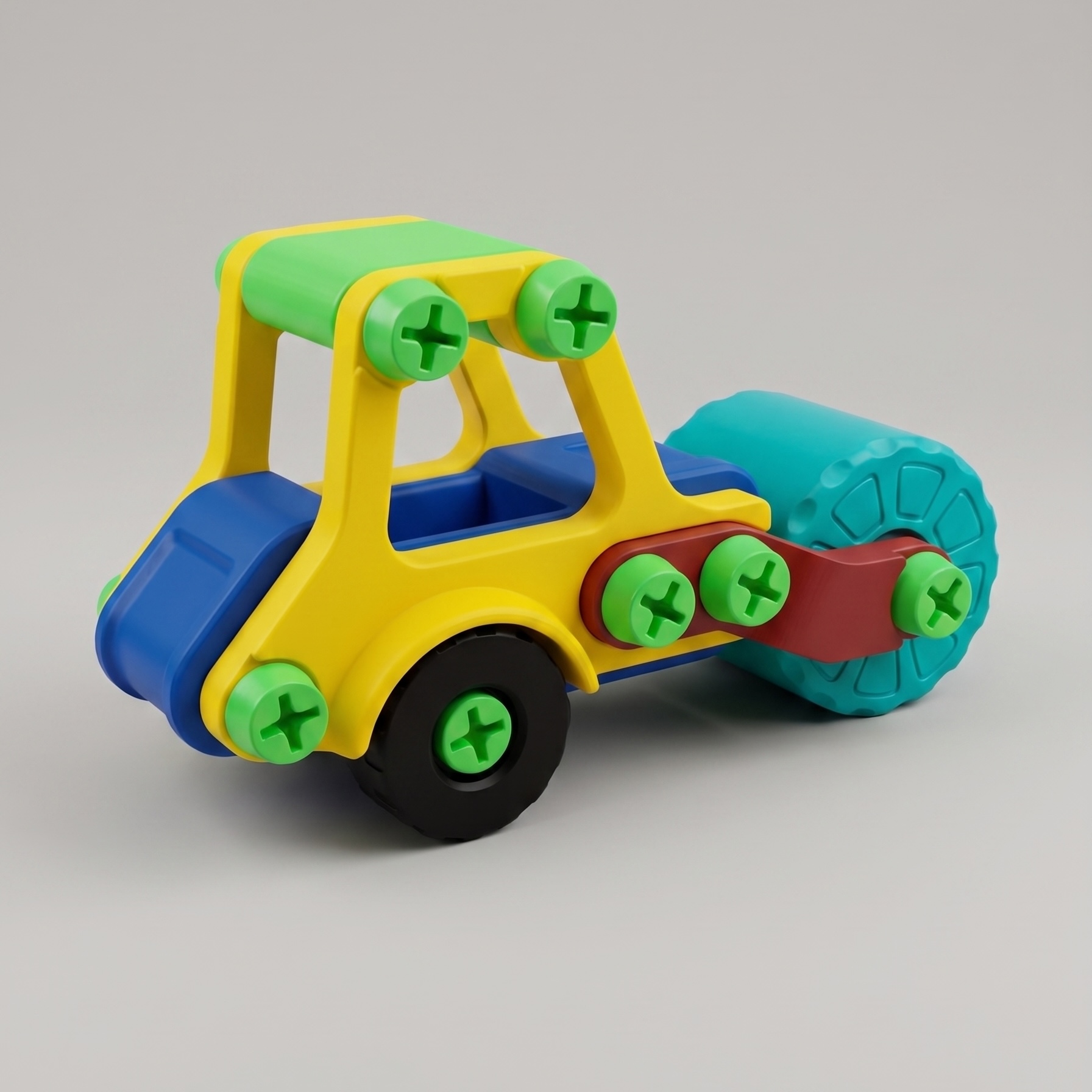 Rolo compactador de brinquedo desmontável com parafusos verdes